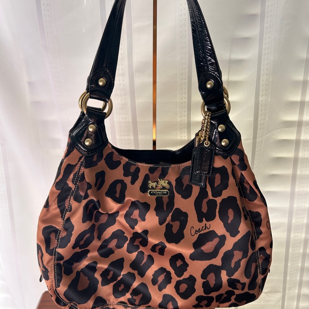 RARE FIND - Coach Madison Ocelot Leopard-Print Shoulder Bag in Brown and Black